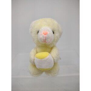 Vintage Baby Rattle Bear with Ball Yellow Plush Stuffed Animal Taiwan 1980's MTY